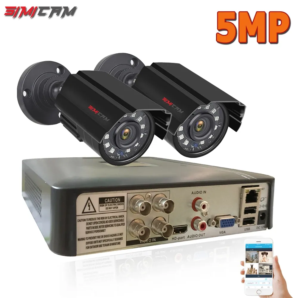 System 5MP AHD -Kamera 4Ch 5 Mio. Hybrid DVR Sicherheitssystem Kit 2PCS Metall Bullet Cam IR Outdoor Waterdofic Video Überwachung Set Xmeye