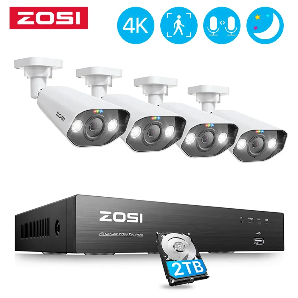 Système Zosi 8MP CCTV Système 8CH H.265 + 4K Ultra HD Poe NVR Kit Spotligh