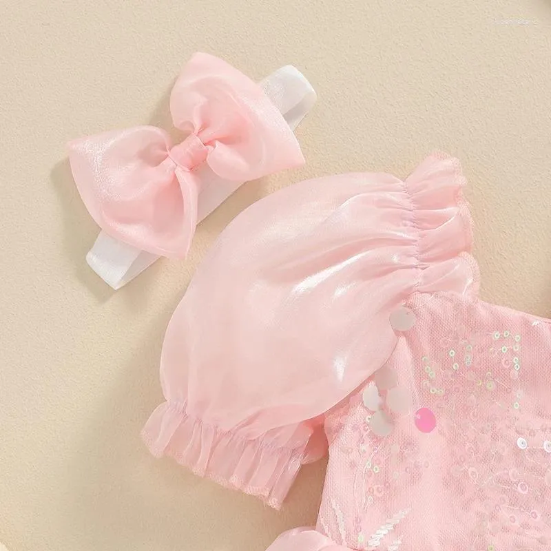 Kledingsets geboren Baby Girl -pailletten Tutu Rompers Jurk Korte Puff Sleeve Organza Rok Zom Zom Bodysuit met hoofdband