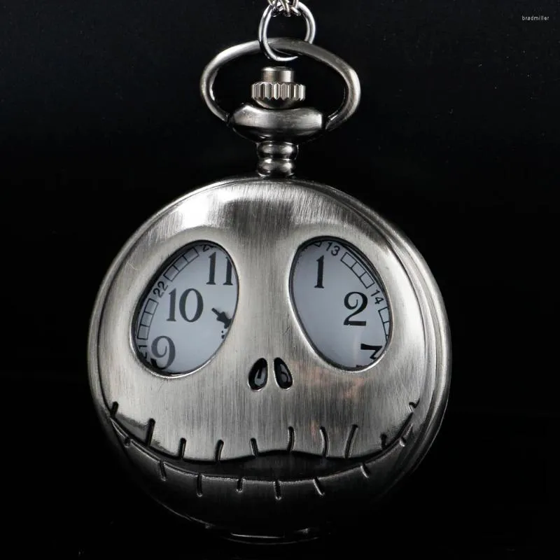 Pocket horloges Silver Halloween thema unisex mode Romeinse digitale kwarts stoom punk horloge heren ketting hanger met kettingcadeau