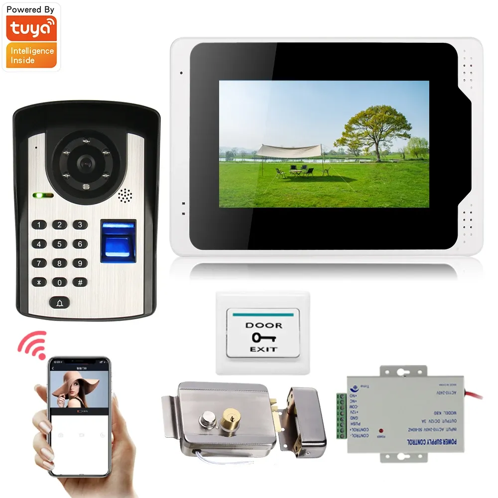 Cameras Wifi 7 Inch Video Intercom for Home Apartment Video Call Ring Doorbell with Camera with Password fingerprint App Remote Control