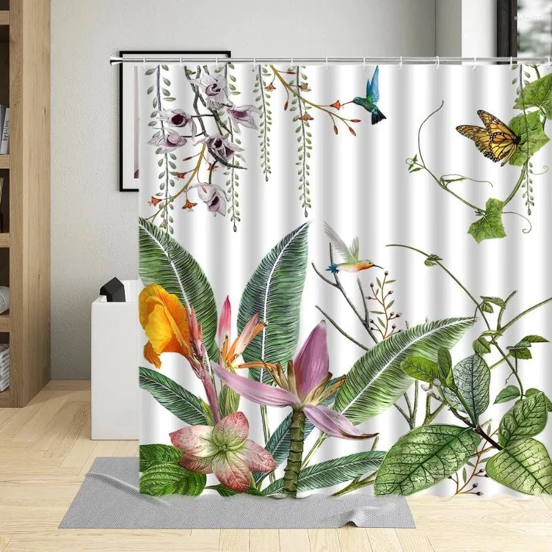 Rideaux de douche fourmis fleurs animaux de feuille verte rideaux papillons oiseaux bambou feuilles peinture de salle de bain décoration étanche