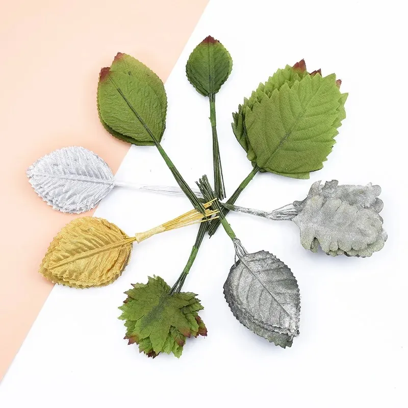 Diy Artificial Leaf Flower Silk Bridal Broche Groene bladeren voor feest bruiloft Decoratie Scrapbooking Craft Fake Flower