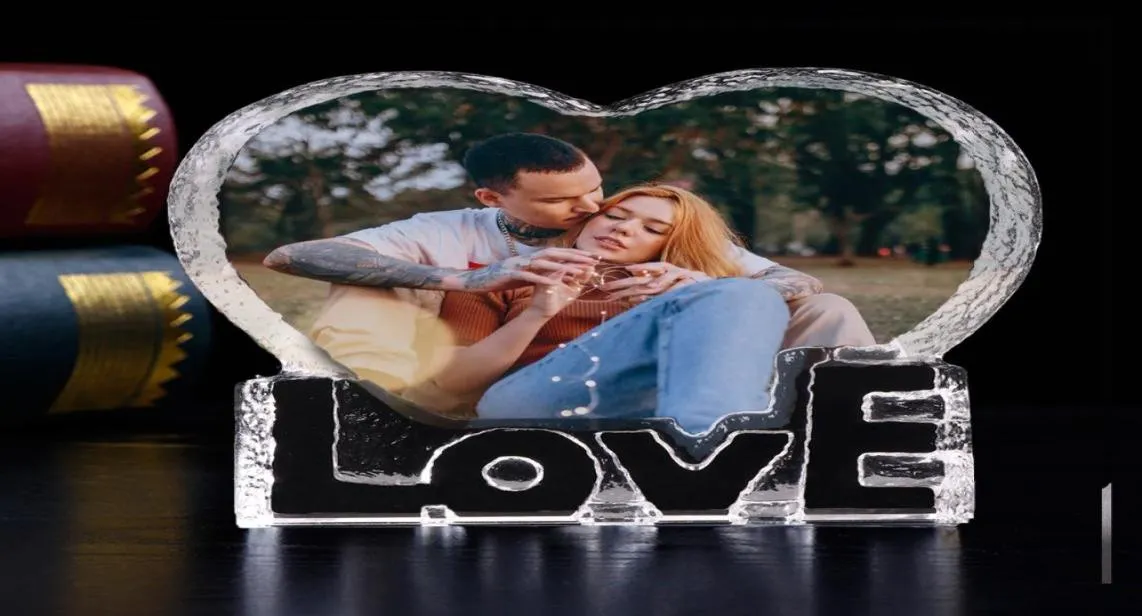 Dostosowane miłość w kształcie serca kryształowe zdjęcia Tapp PORNE na dekorację ślubną znajomy