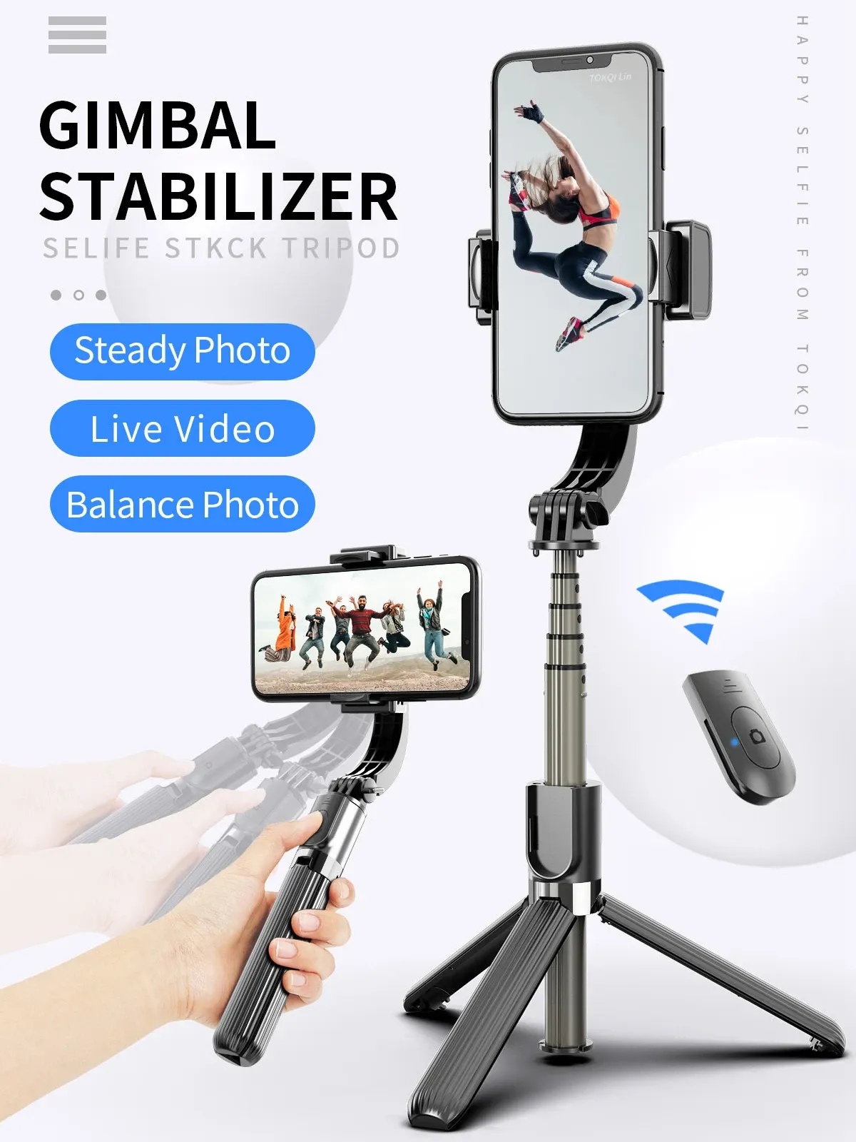 Monopodi Nagnahz UN ASSIS STABILITORE GIMBALE GIMBAL con treppiede di otturatore Bluetooth per registro video della fotocamera per smartphone Vlog Live