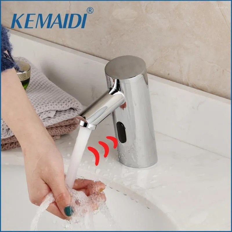 Robinets de lavabo de salle de bain robinets de bassin Kemaidi Chrome Capteur automatique Polied Authater Water Mixer tactile Send