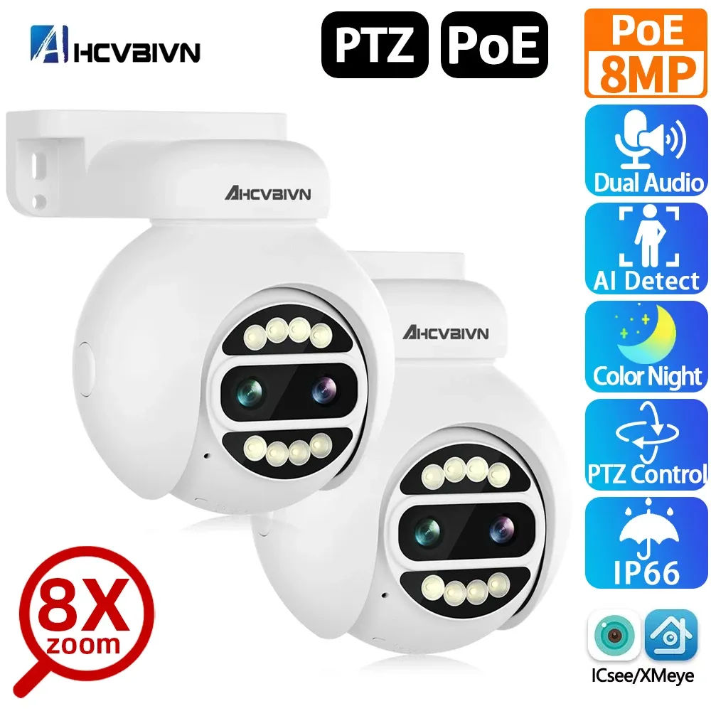 Kamery podwójne soczewki 8mp 4K Poe PTZ IP CCTV Surveillance wideo Outdoor AI Wykrywanie człowieka 2 -Way Audio Street dla Xmeye NVR