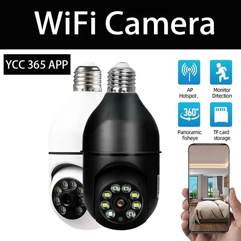 CAMERAS YCC365 Plus IP Camera Wi -Fi E27 Monitor de segurança Visão noturna VISÃO COMO COMO AUTO GRATAÇÃO Câmera de vigilância sem fio 360 Wi -Fi