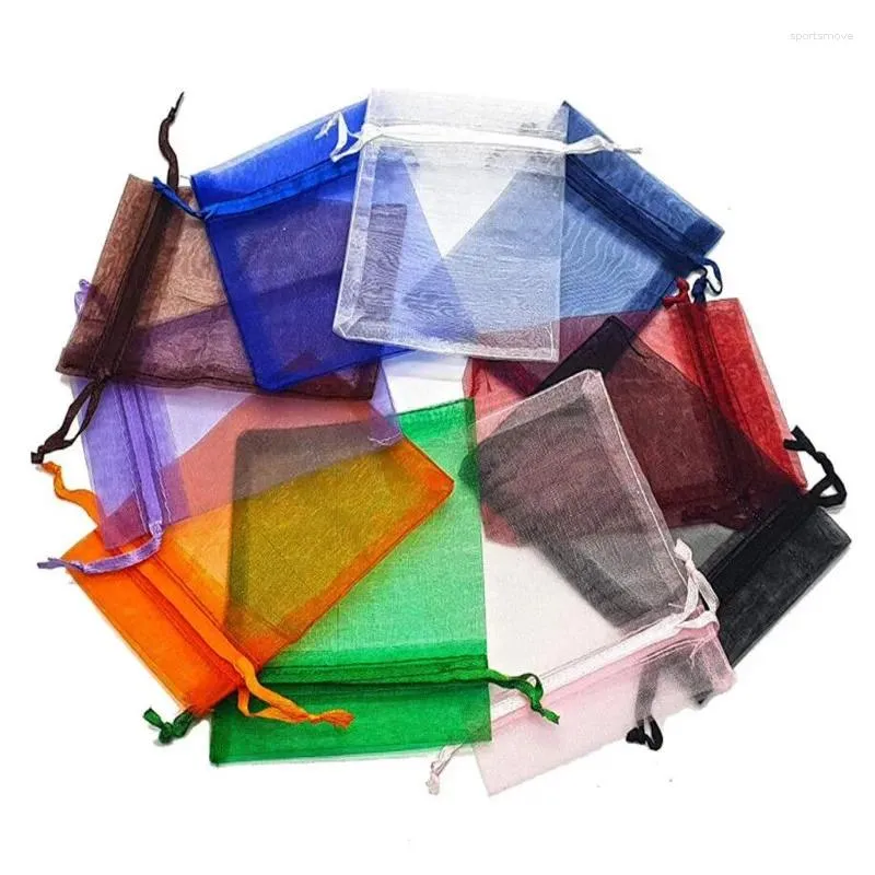 Enveloppe cadeau 100pcs Bijoux d'emballage Sac Organza Sacs Stockage Mariage DrawString Sachets Wholesale Tulle Grandes Favors et