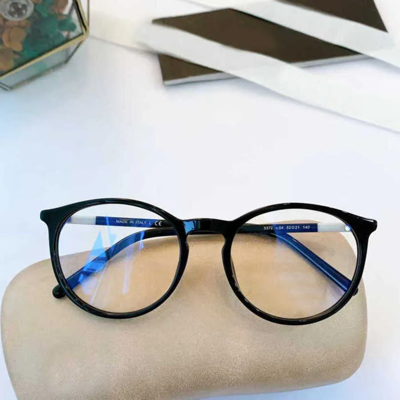 2024 Designer Fashion New Luxury Designer Solglasögon 3372 Eyeglass Plate Black Plain Beauty Divine Tool Round Men's Anti Blue Light Glasses Frame