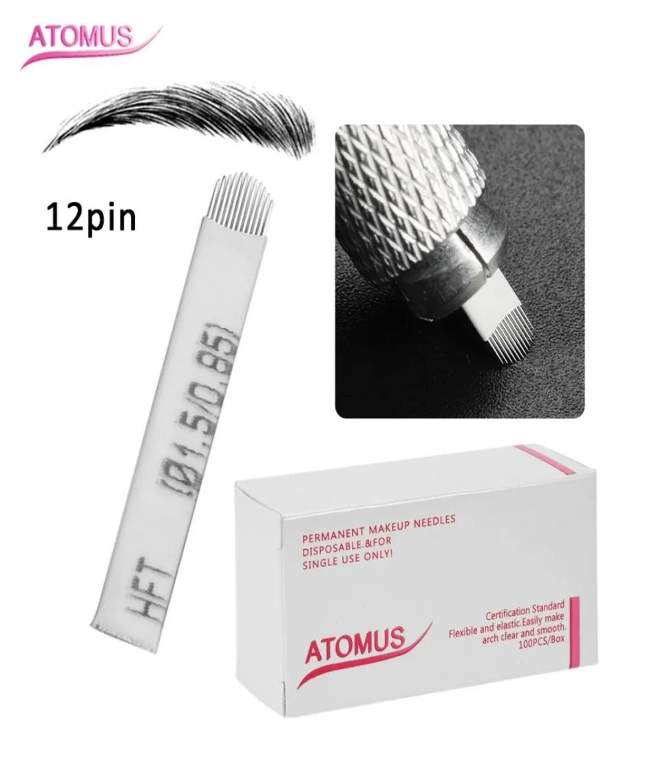 100pcs U Shape 12 pin tatuaggi aghi microbladanti curvi per permanente macchino per alipe per sopracciglia White8356649