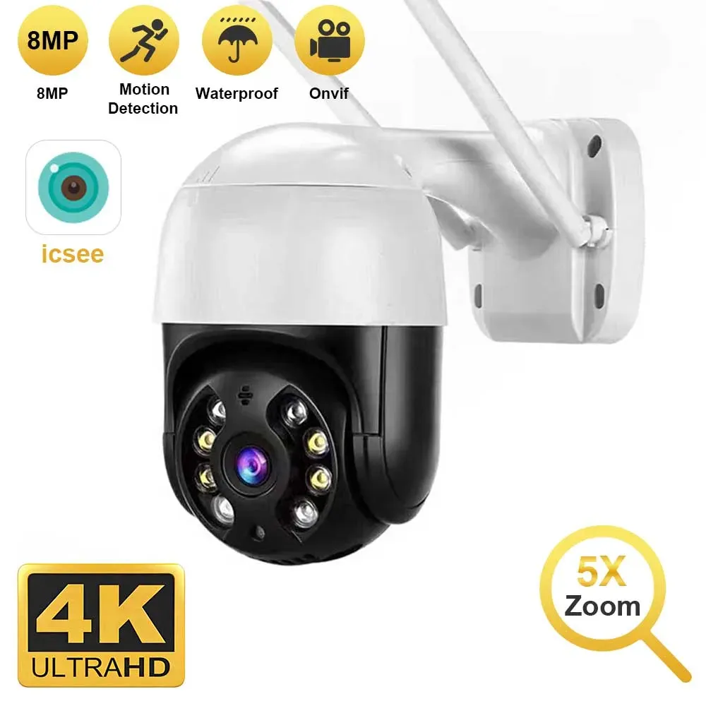 Câmeras 4k 8mp Smart WiFi PTZ Câmera 5x Zoom digital Ai Detecção humana OnVif Wireless CEM CAMANA IP IPT IPTV Proteção de segurança