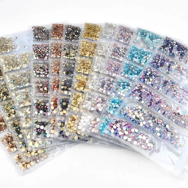 2024 12 roostersnagel glitter rhinestones zilveren vlakke bodem boor diamant voor uv nagellak gemengde maat regenboog nagel sieraden - voor nagel