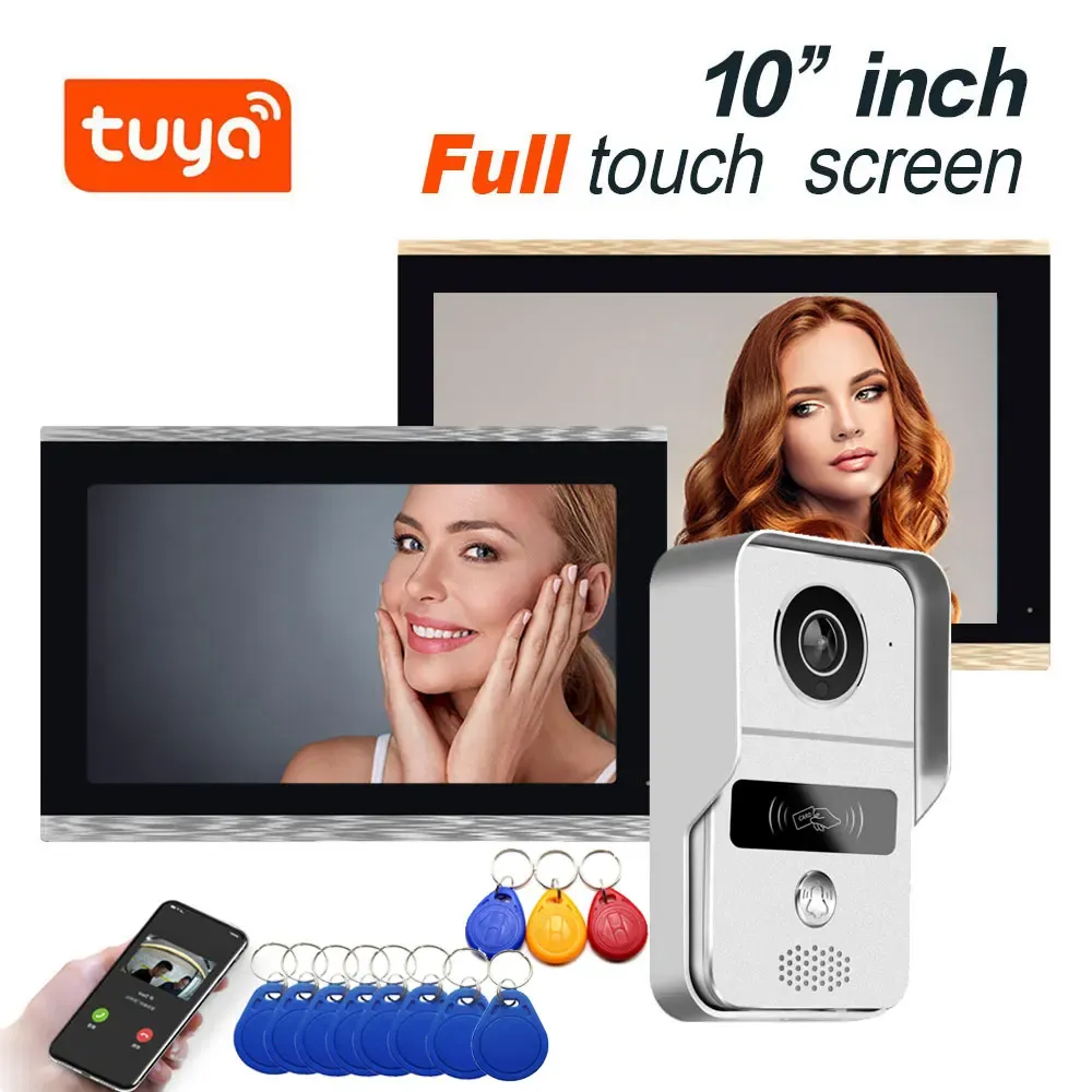 Campainhas de 10 polegadas Monitor de tela de toque de 10 polegadas WIFI Smart Video Doorphone Intercom System Doorbell Câmera com campainha com fio de 1080p Wired Tuya