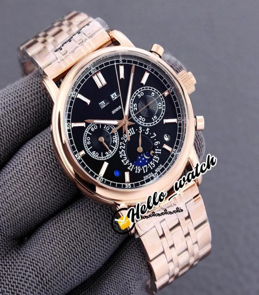 Новый супер сложный вечный календарь 52041R001 Automatic Mens Watch Moon Phase Black Dial Brose Bracelet Watches Hello9482206