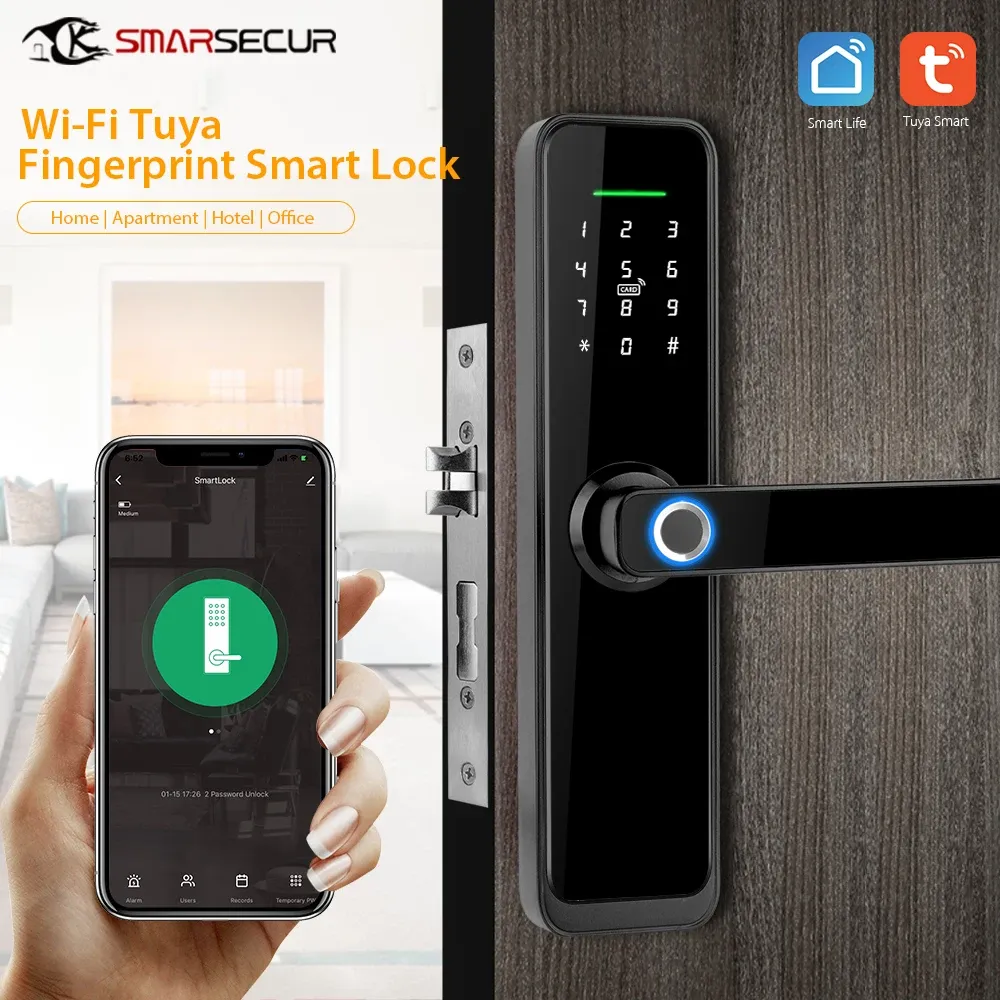 Lock Smart Door Lock Fingerprint Lock Home Entrance Door Hotel Apartment Wifi Password Lock Graffiti Tuya One Grip To Open The Smart