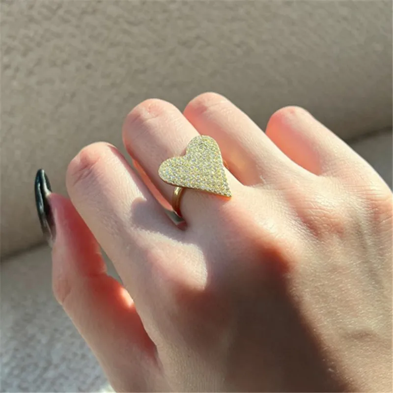 18k gold heart diamond 925 sterling silver band rings for women jewelry zirconia designer ring woman party opening adjustable daily outfit festival friend gift box