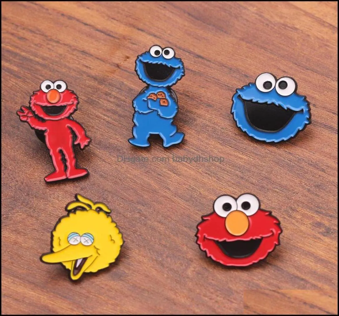 Cartoon Accessories Products Baby Kids Maternity Cute Sesame Street Badge Elmo Cookie Monster Metal Broochs Backpack Lapel Pin Men1407302