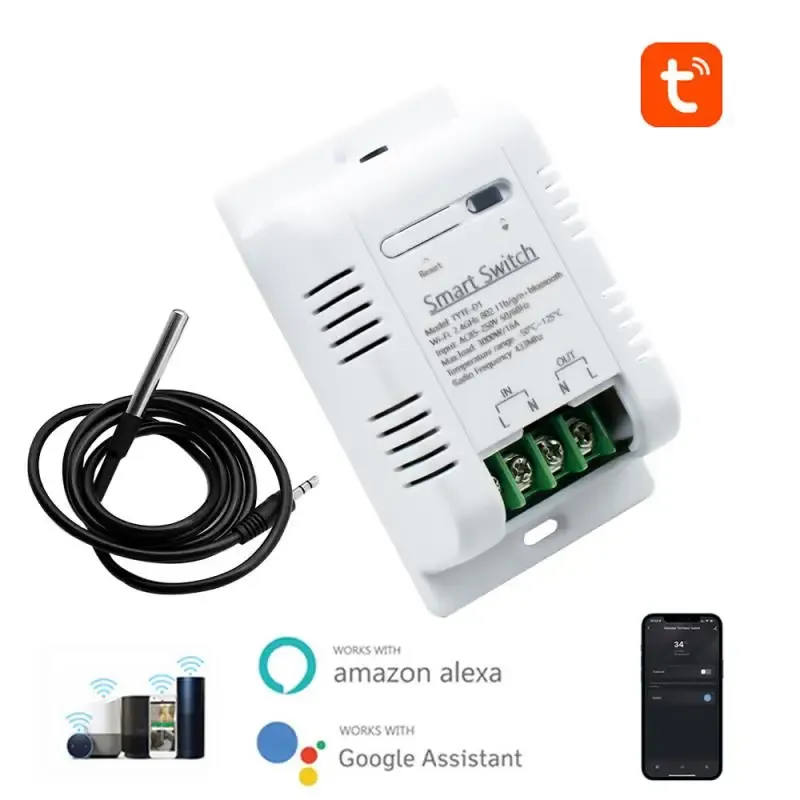 Telecamere wifi th16 switch tuya controllo wireless con temperatura di monitoraggio del consumo di energia e termostato di umidità Alexa compatibile