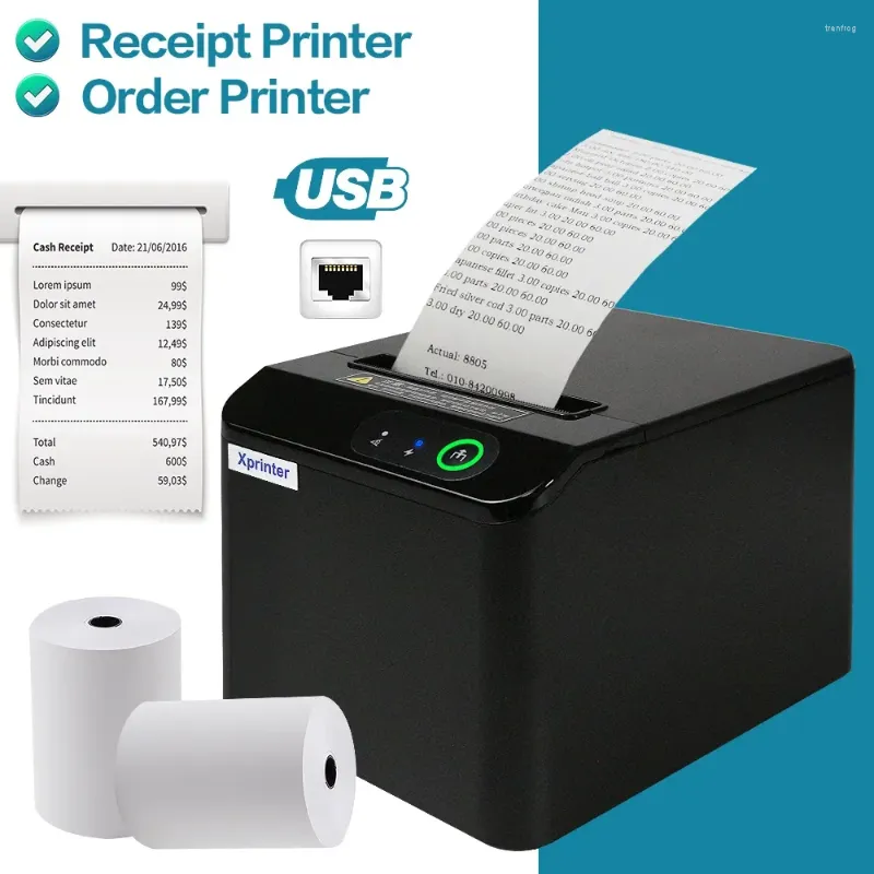 XPrinter 80mm Thermische ontvangstprinter Auto Cuticker Bill XP-T80Q USB ORUSB LAN FORTICKET-afdrukken 1Roll-papier