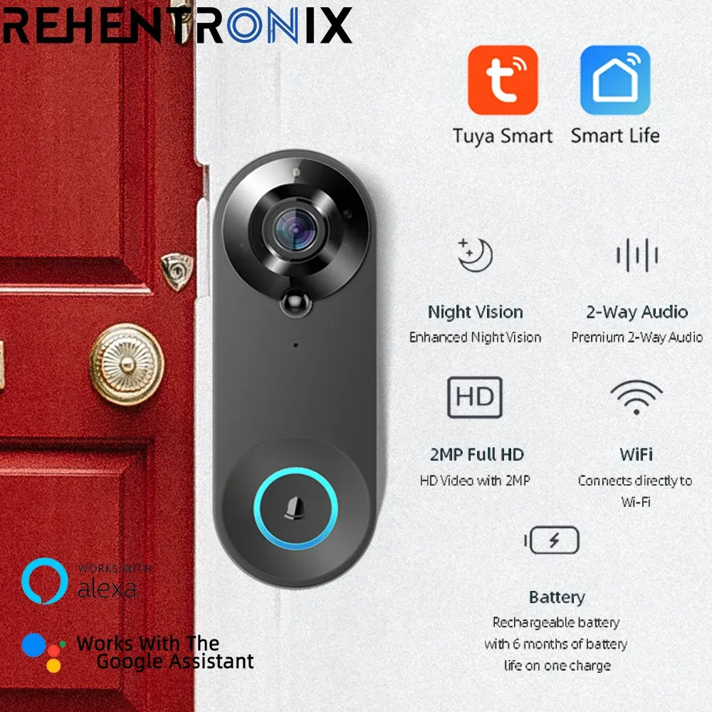 Doorbell tuya inteligentny dzwonek wifi 1080p fhd inteligentny dom bezprzewodowy dzwonek do drzwi ir night vision odkryty mini dzwonek wspa