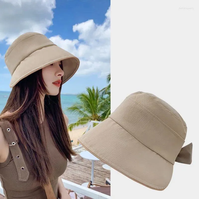 Berets Bow Embet Hat For Women Lady Solid Color Wide Brim Panama Fisherman Spring Summer Outdoor Beach Tour Basin Cap