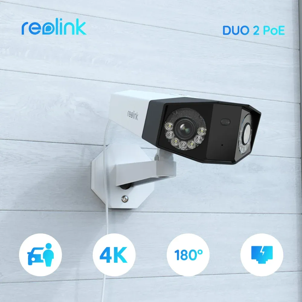 Cameras Reolink Duo 2 Poe Camera 4k Double Lens Outdoor Security Protection Human Animal Car Detect Security Camera Outdoor CCTV IP Camera