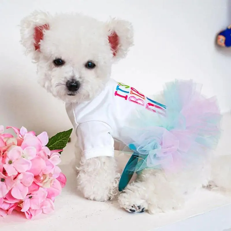 Dog Apparel Pretty Soft Texture Eye-catching Fluffy Hem Letter Printing Pet Puppy Birthday Tulle Dress Decorative