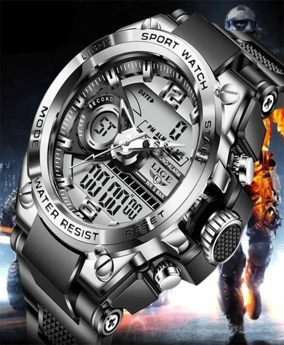 Lige Digital Men Military Watch 50m防水腕時計LED Quartz Clock Sport Male Big Es Relog Masculino 2202087346257