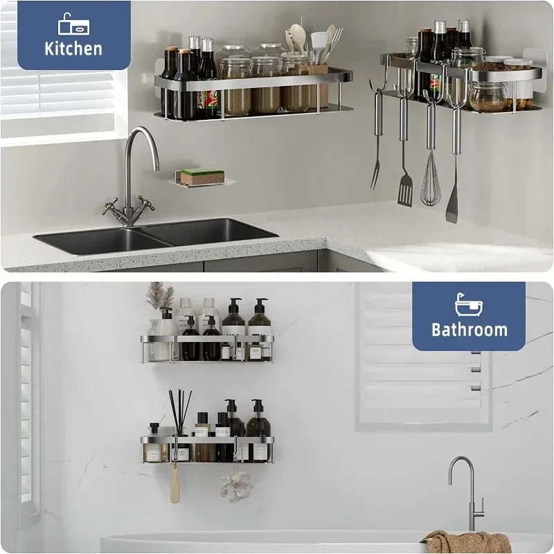 NEW Bathroom Shelves Aluminum Shower Corner Shelves Wall Mounted No Drill Stainless Steel Bathroom Accessories Toilet Storage Rack