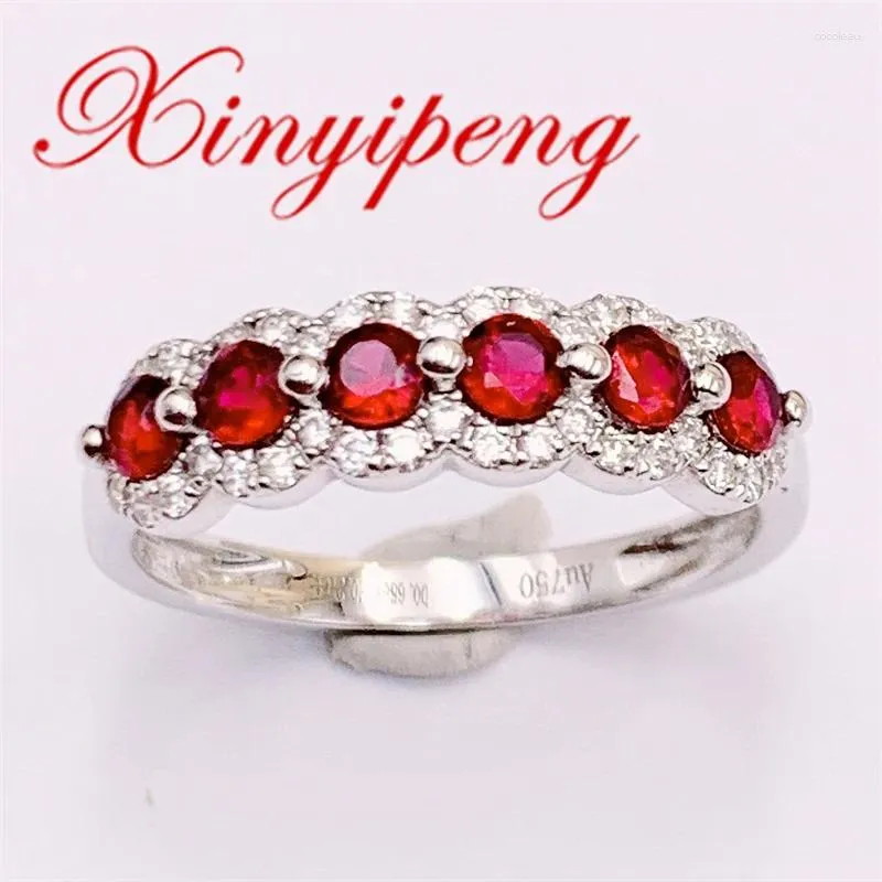 Кластерные кольца Xin Yipeng Fine Gemstone Jewelry Real 18k Белое золото с алмазом инкрустации натуральное рубиновое кольцо свадебное праздничное подарок для праздника для