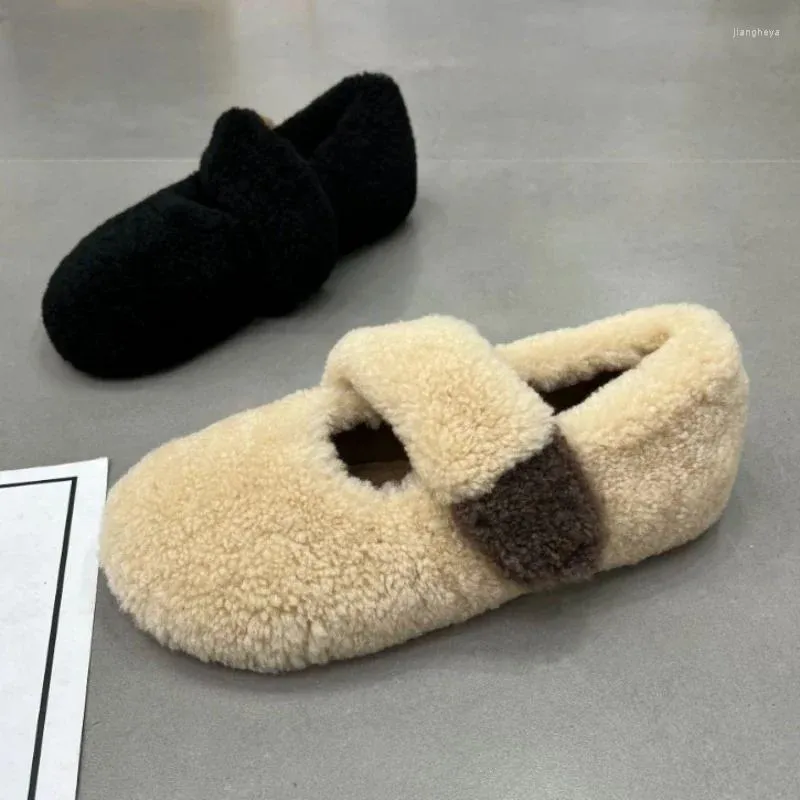 Casual schoenen winter fleece plus fluweel warme vrouwen loafers lambwool pluche platform erwten niet-slip lichtgewicht ronde teen zapato