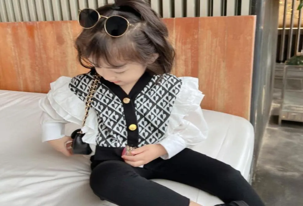 Girls Splicing Love Heart Shirt 2022 Spring Kids Double Falbala Fly Sleeve Princess Tops Valentine039s Day Children Clothing Q47490870