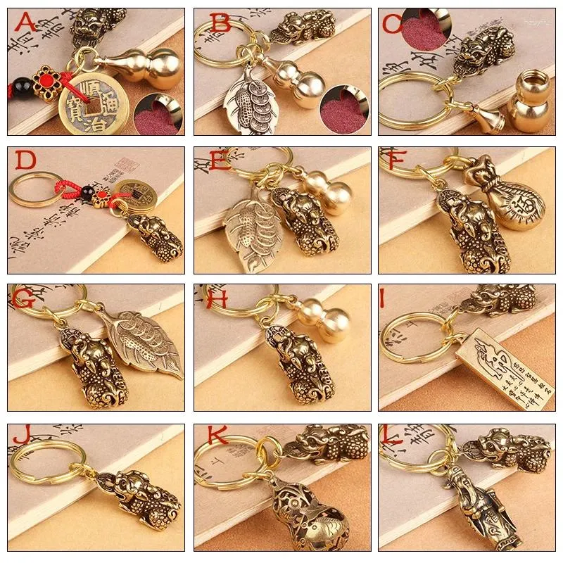 Keychains 1pc Pixiu Pendant Pendre Keychain Brass Money Bag Bonne chance Feng Shui Cinnabar Gourd suspendu bijoux de corde mars à la main