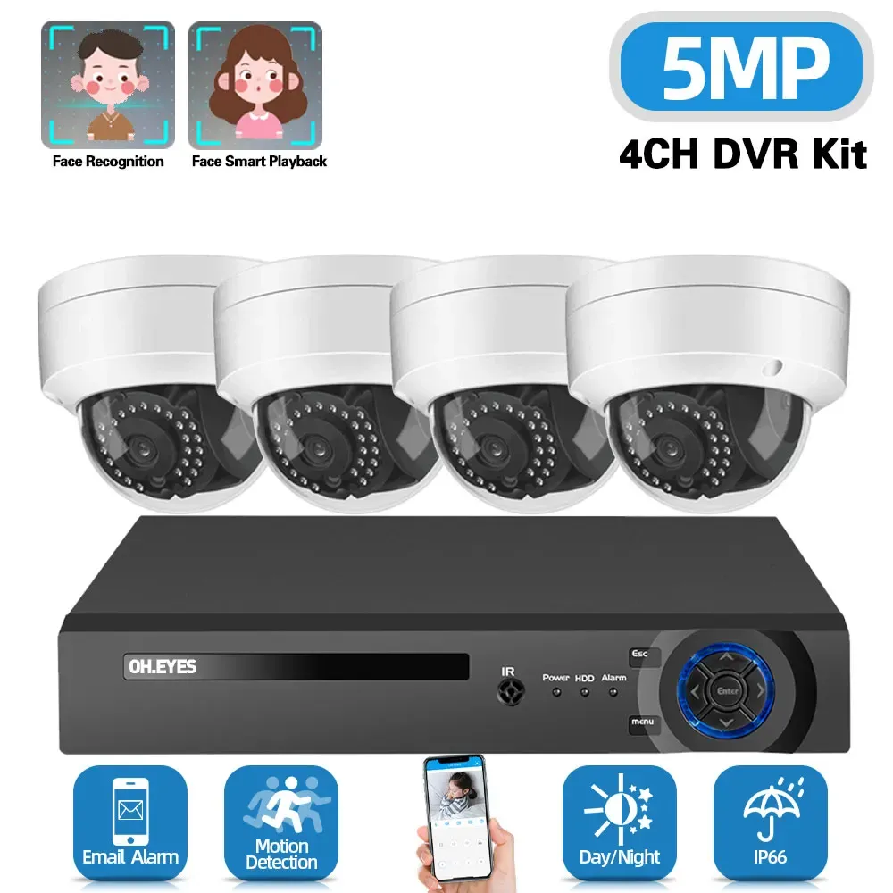 System 5MP AHD CCTV Dome Security System System 4CH DVR Zestaw Wodoodporne Wodoodporne Wykrywanie twarzy Zestaw systemu SYSTEM SYSTEM