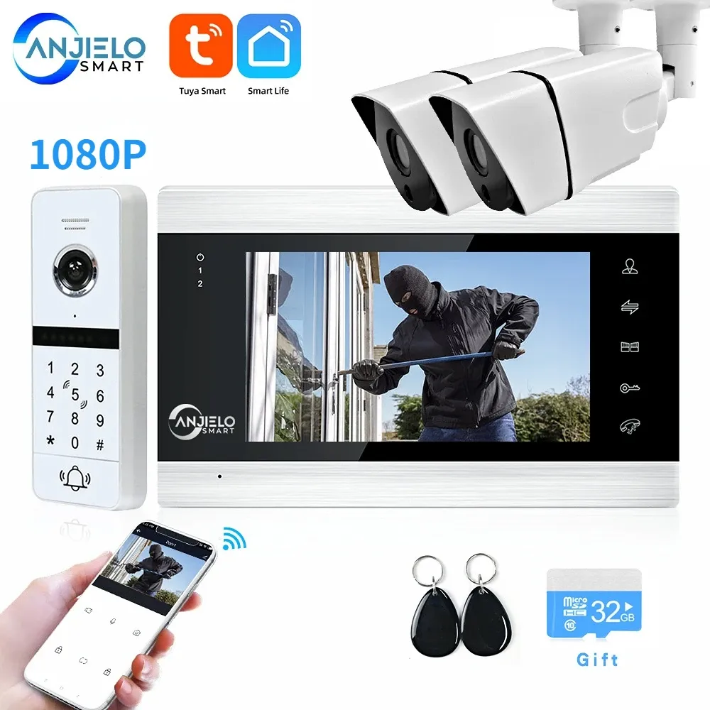 Interphone Anjielosmart 1080p FHD WiFi Wireless Vidéo Interphone For Home Security Tuya Smart Door Door Night Vision Vision Video Door