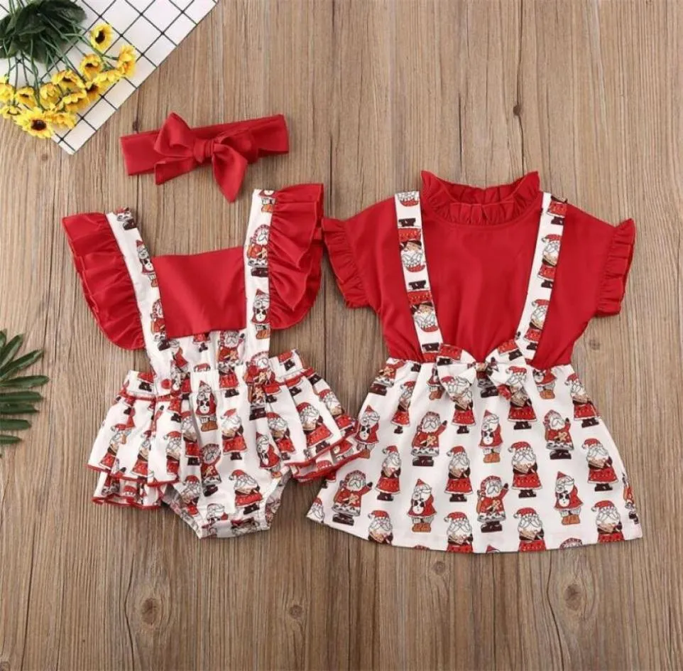 PUDCOCO Sister Matching Clothes Toddler Kid Baby Girl Romper Headband Bib Dress Christmas Outfits7171804