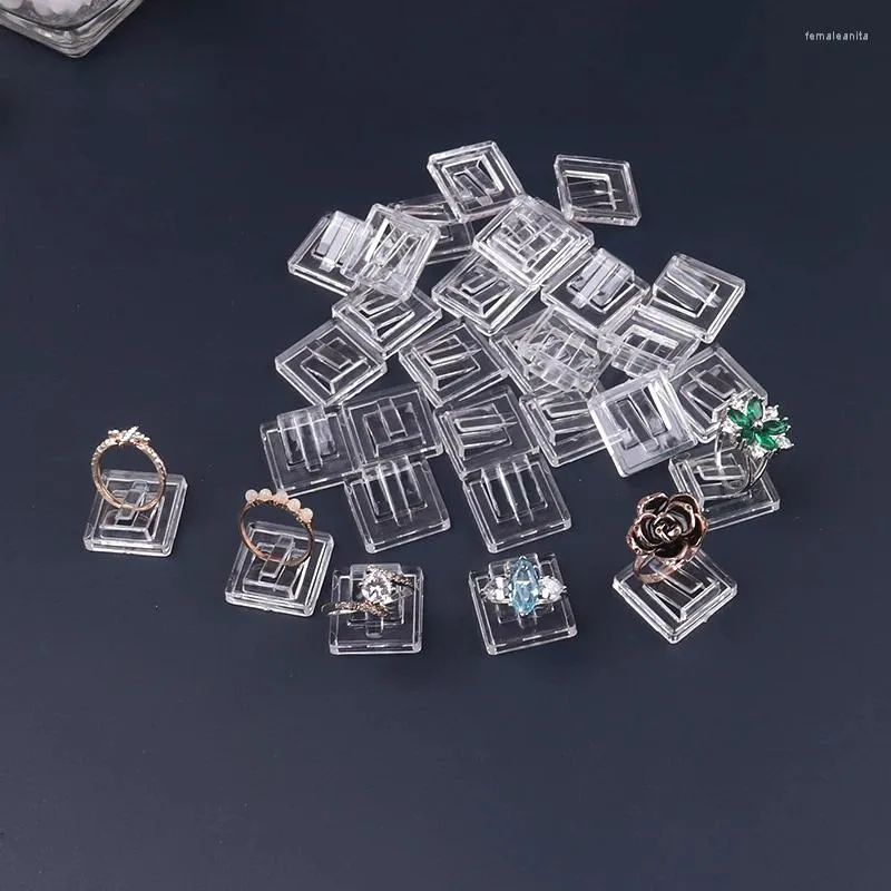 Jewelry Pouches 20PCS Wholesale Clear Plastic Ring Clip Display Props Shelf Stand Holder Square