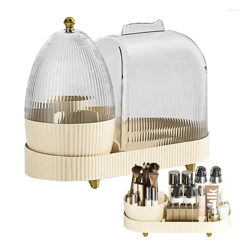 Caixas de armazenamento suporte do pincel de maquiagem com capa Clear Cosmetics Organizer Lid Dustroof Spinning Setors Cup