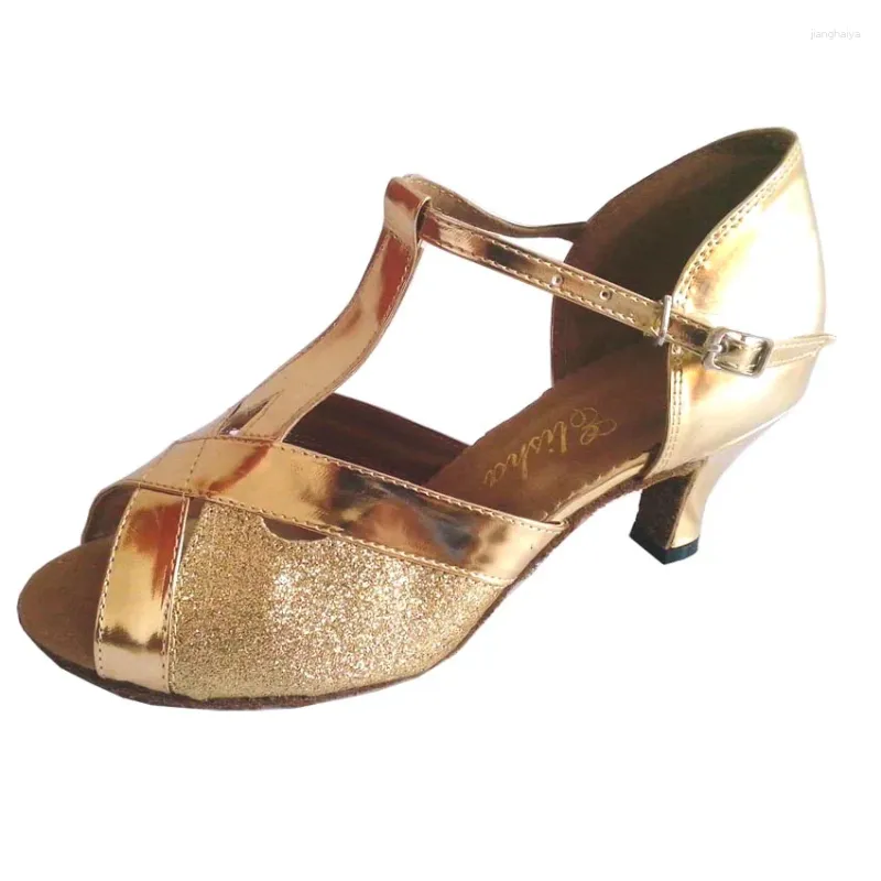 Dance Shoes Elisha Shoe Women's Salsa Ballroom Customized Heel Gold Color Party Latin Open Toe Sandals