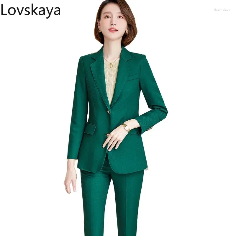 Frauen zweiteilige Hosen Grüne Khaki schwarzer formal 2 Set Frauen weibliche Langhülle Single Breasted Work Wear Blazer und Hose