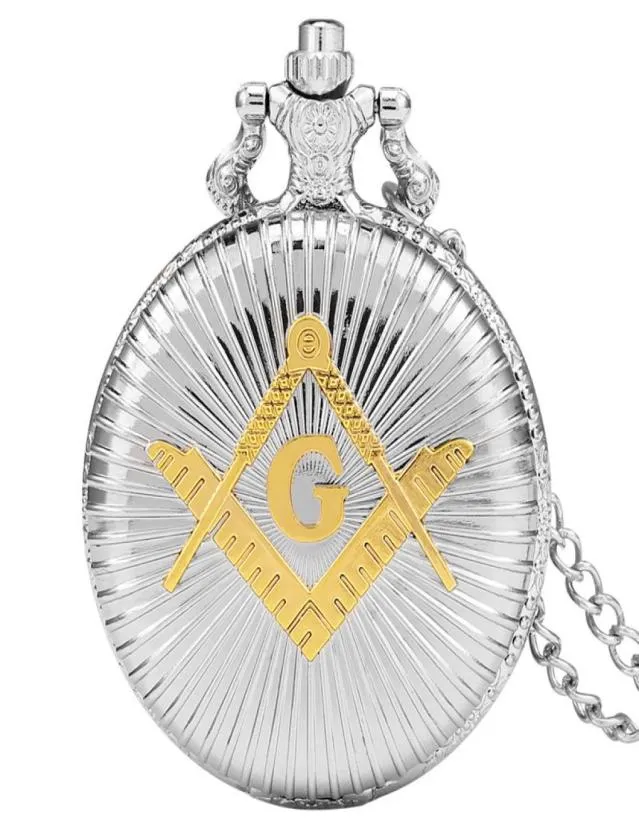 Silver Bronze Masonic G Mason Masonry Design Antique Men Men Analog Quartz Pocket Watch with Collier Chain Gift5359120