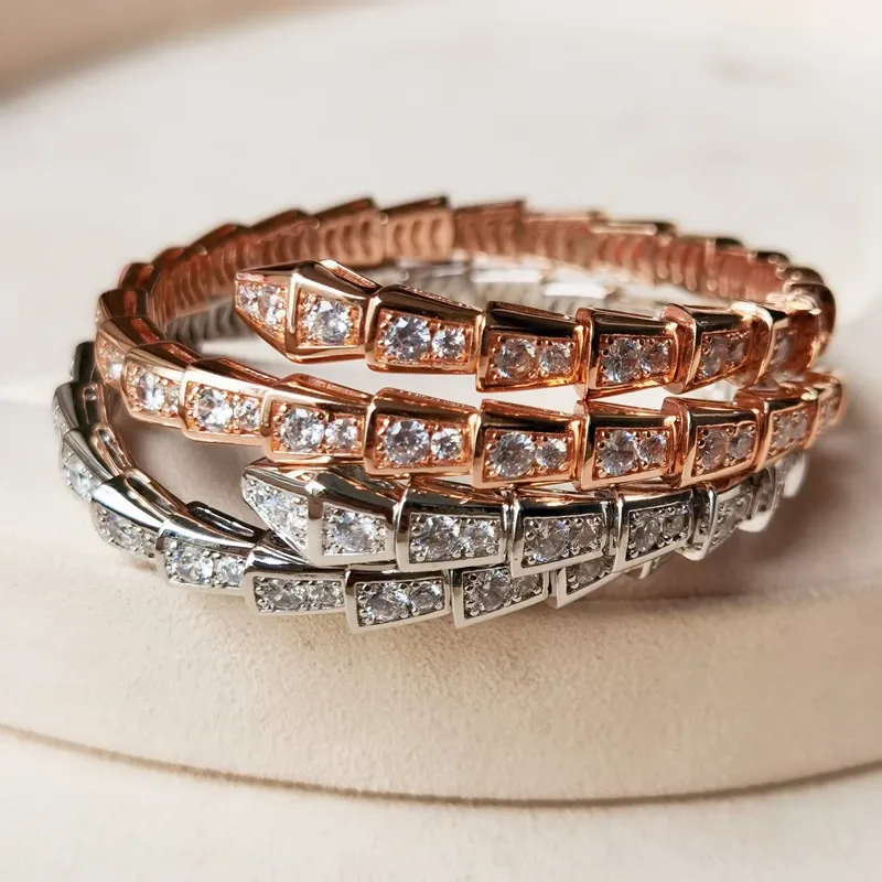 Armreifen 925 Silber Goldplated Frühling Full Diamond Schlangenarmband Europäische und amerikanische Damenmodell -Brand -Juwelengeschenk