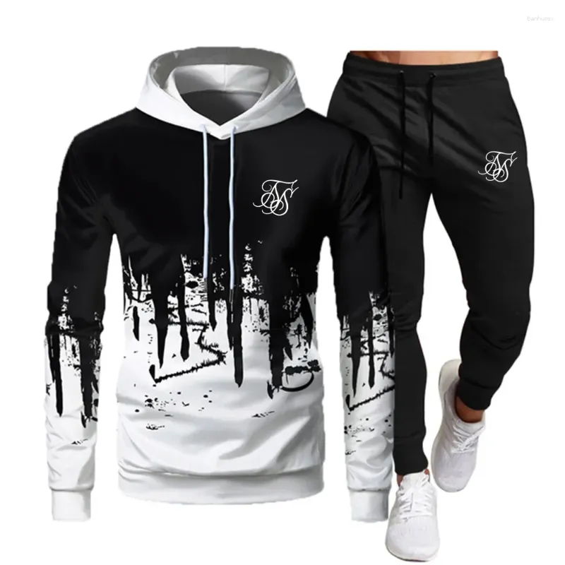 Running sets heren mode sik zijden hoodie sportkleding kleding joggen casual sport pak broek 2-delige set