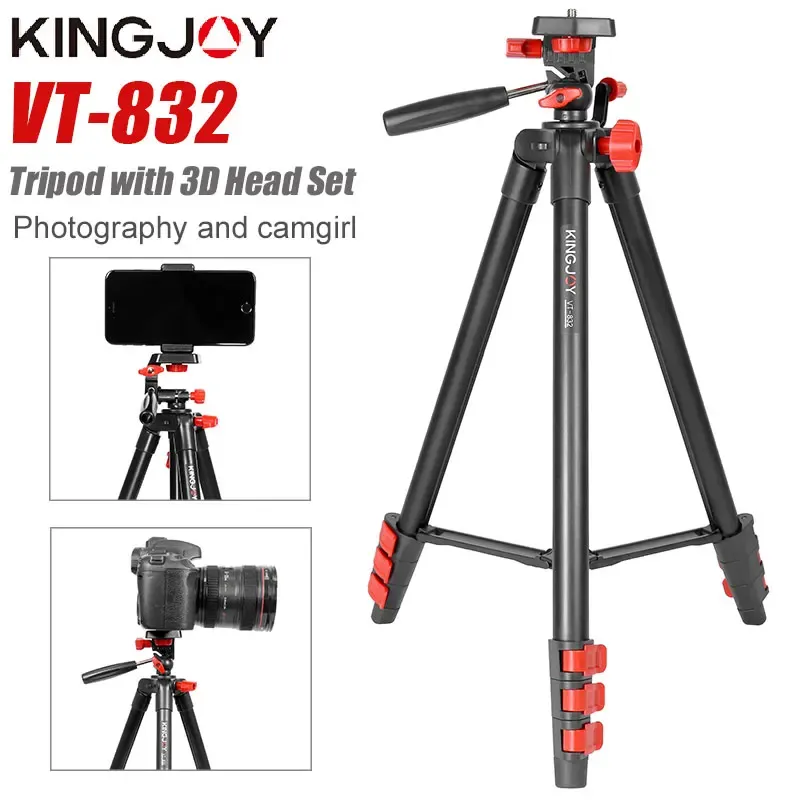 Monopods Kingjoy VT832 Lichtgewicht Camera Tripod Telefoon Standhouder draagbare desktop mobiele telefoon Tripode voor iPhone Video Camera Para