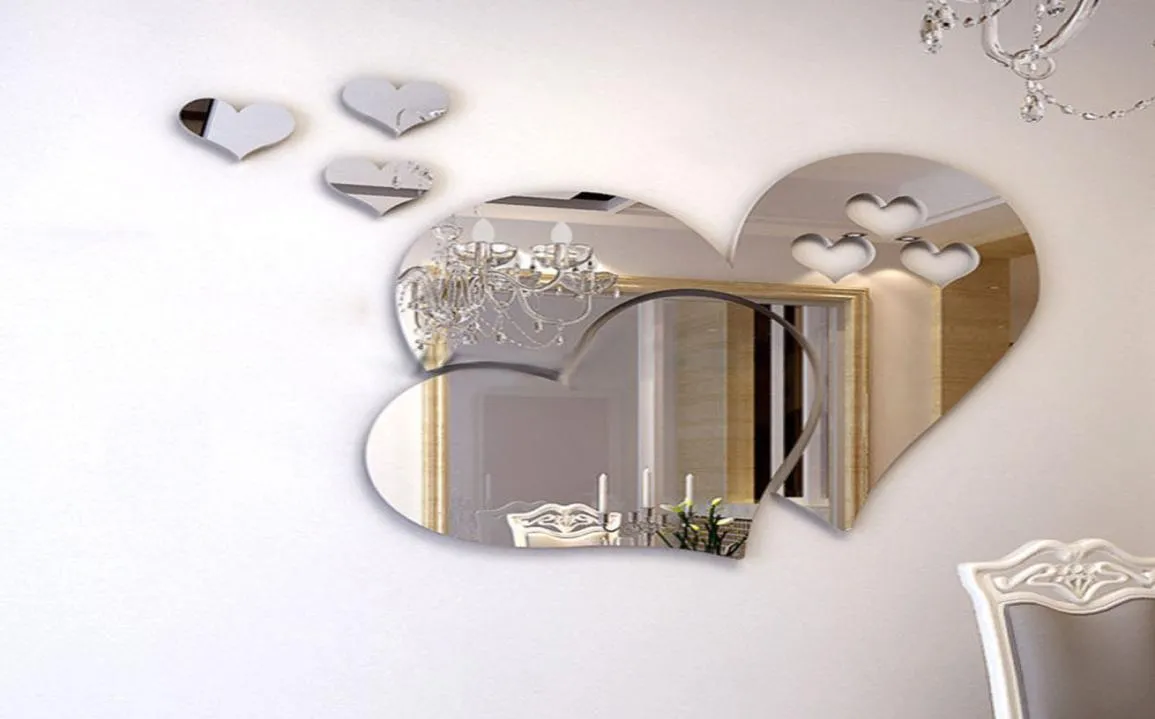 New 3D Mirror Love Hearts Wall Sticker Decal DIY Home Room Art Mural Decor Removable Mirror Wall Sticker9547432