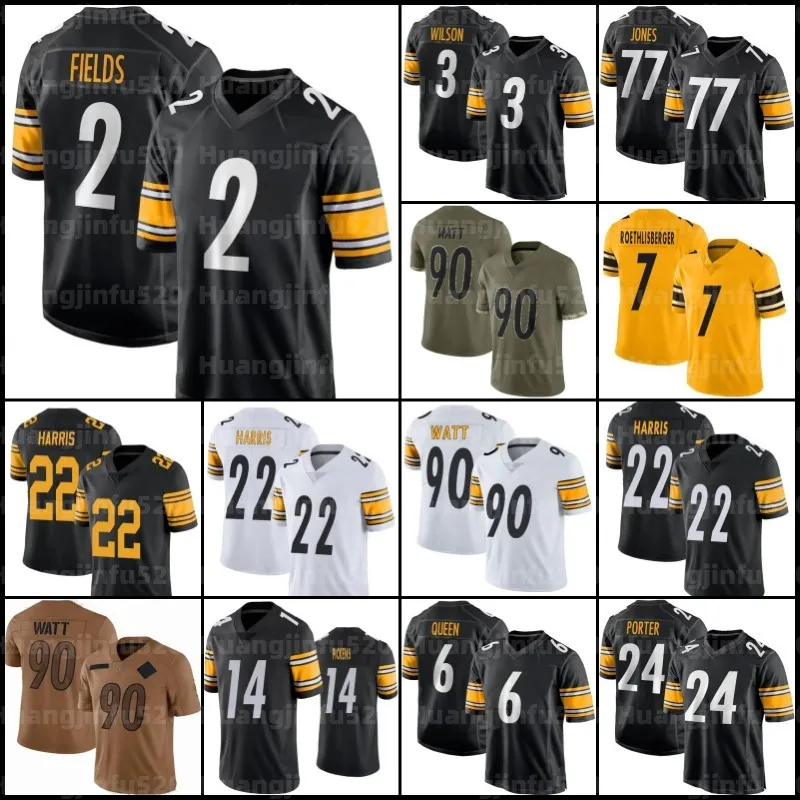 Russell Wilson 2 Justin Fields George Pickens TJ Watt Football Jerseys Joey Porter Jr Jerome Bettis Najee Harris Pat Freiermuth Minkah Fitzpatrick Troy Polamalu