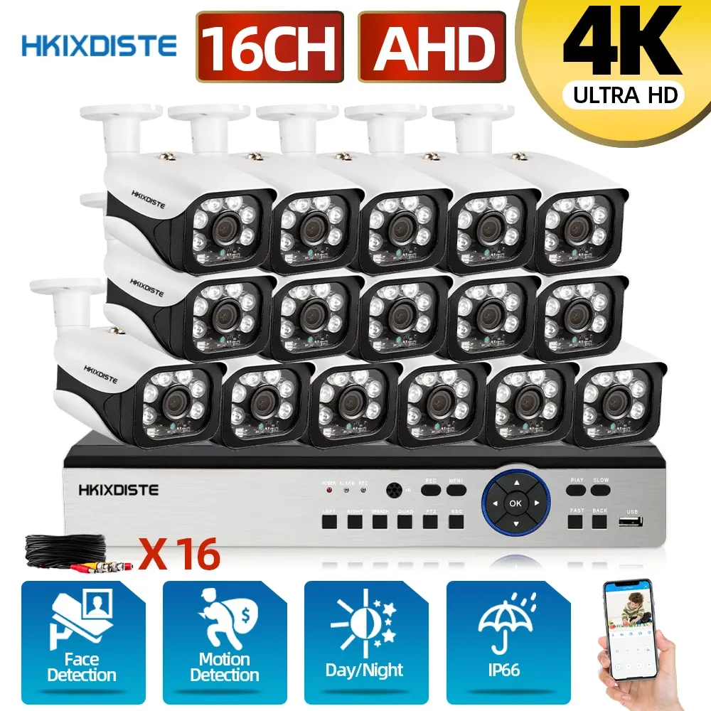 Запись о распознавании лица системы AHD 6IN1 DVR 4K Комплект 8MP 16 Камера Лицо лица воспроизведение системы видеонаблюдения Система сигнализации DVR DVR