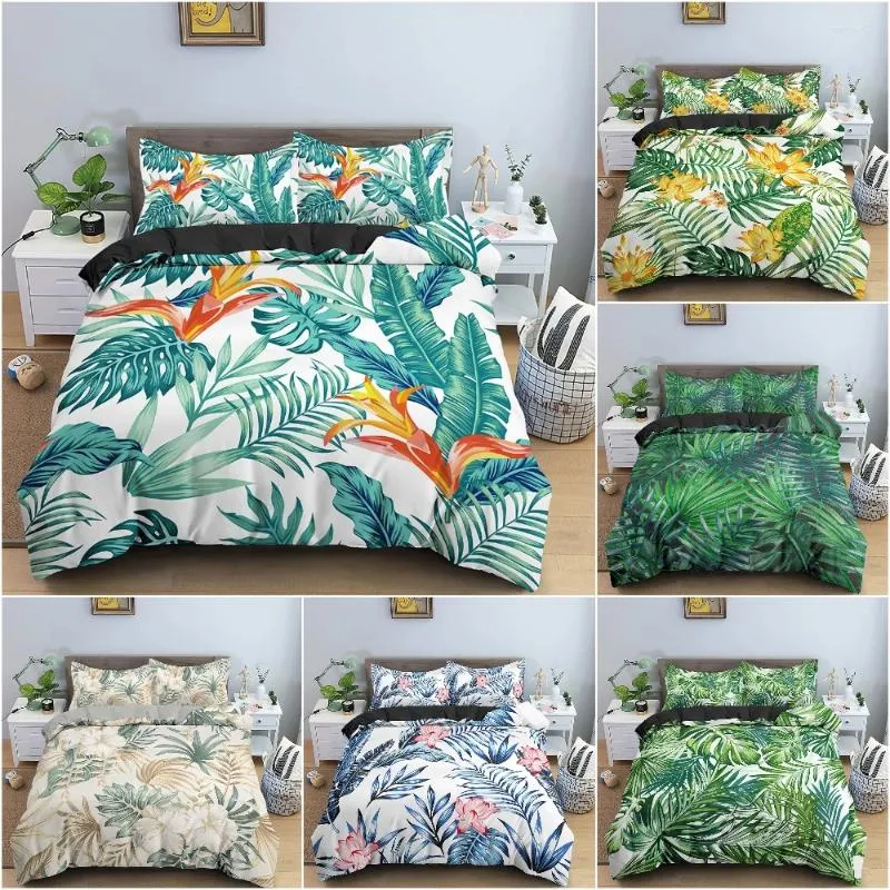 Bedding Sets Plant Tropical 3 PCs Tampa de edredão Conjunto de folhas de moda Folhas Florais Pouco de Brotação para Crianças do quarto Infantil