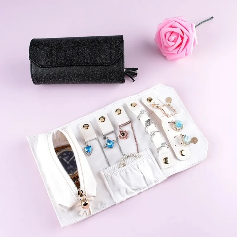 Other Long Jewelry Box Multifunctional Portable Jewelry Roll Clutch Bag Foldable PU Jewelry Storage Bag Earrings Organizer